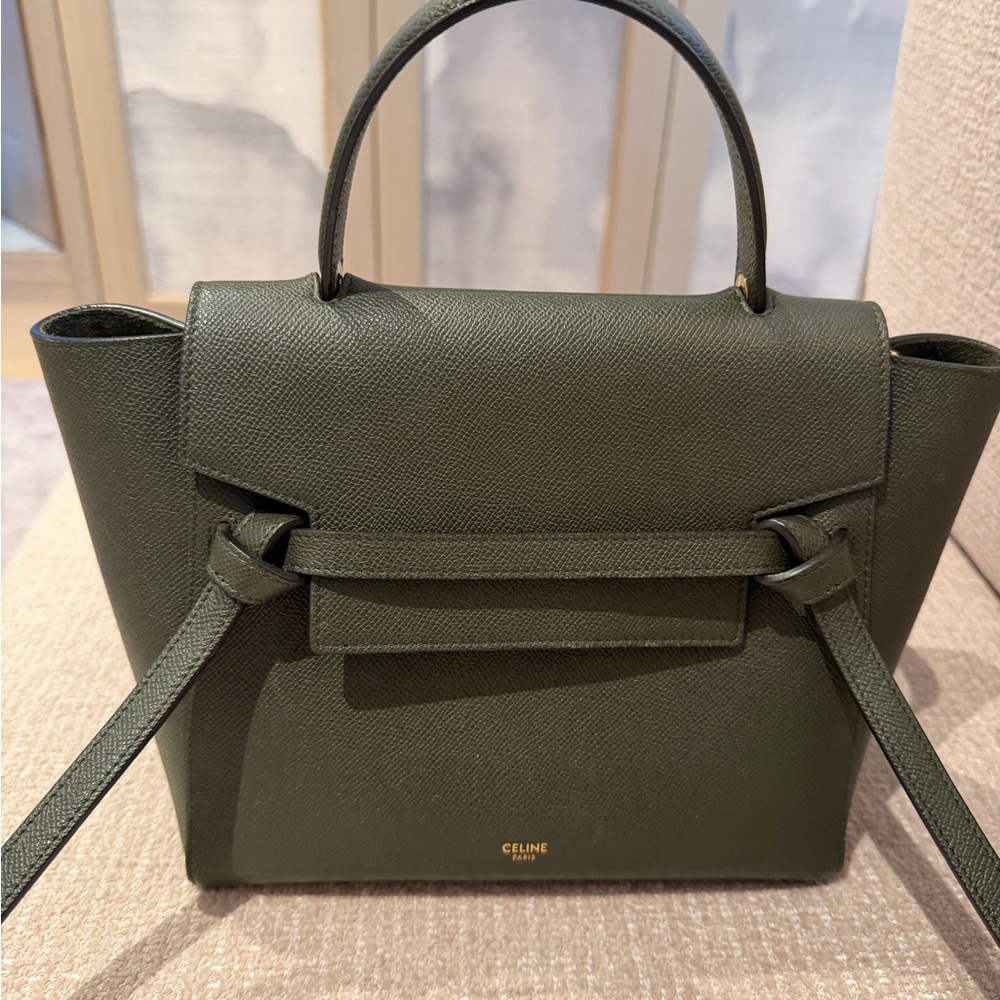 Celine Nano Olive Green Belt Satchel Bag